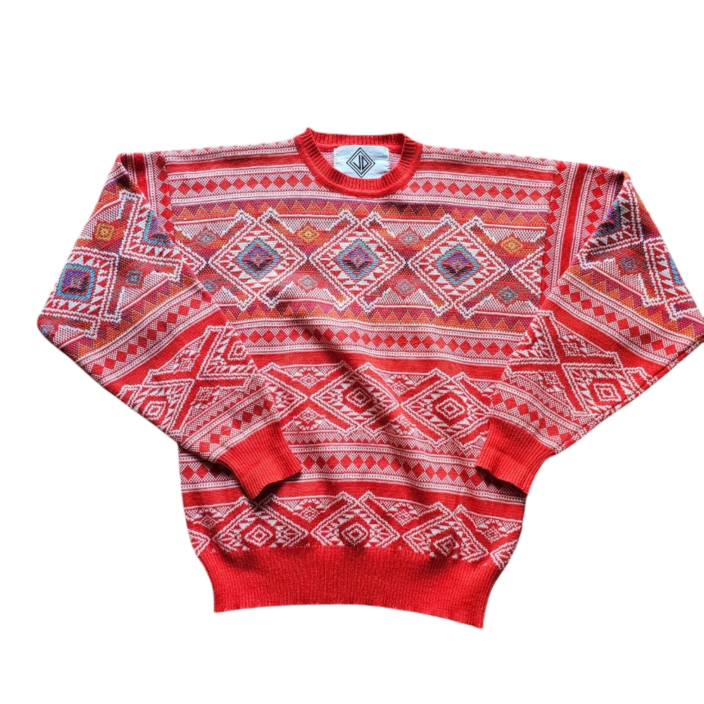 VTG SUN VALLEY WOMENS SKI AZTEC SWEATER NORDIC‎ FISHERMAN CORE WOOL SZ M-L